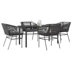 Ensemble &agrave; manger de jardin et coussins 5 pcs noir rotin verre