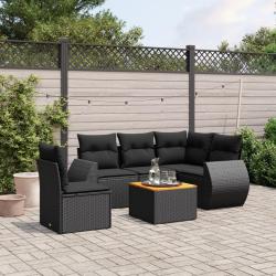 Salon de jardin 6 pcs avec coussins noir r&eacute;sine tress&eacute;e
