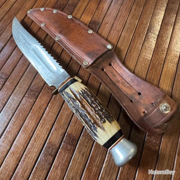 COUTEAU - POIGNARD ALLEMAND VINTAGE ANN�ES 50 L.L. BEAN. INC. FREEPORT, ME LAME SCIE BOIS DE CERF