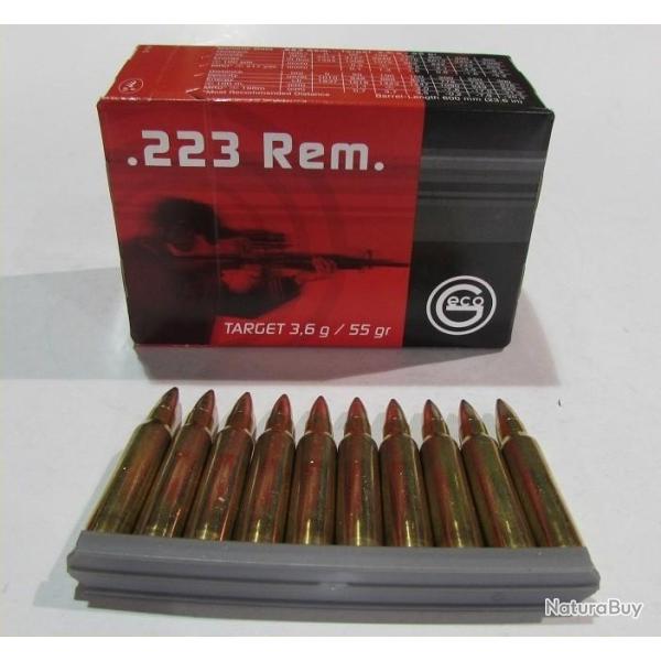 lot de 250 cartouches Geco, cal 223 remington M193, 55 grains FMJ