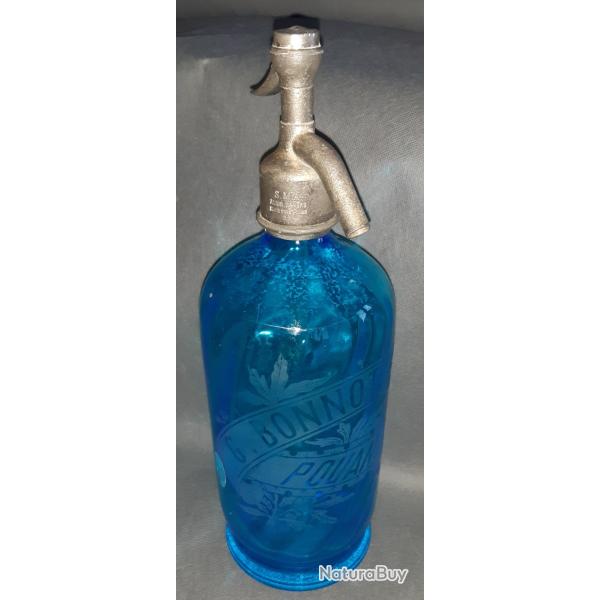 Bouteille siphon eau de Seltz, bleue. D�but Xx�me.  S�rigraphier G-BONNOT - POUAN.