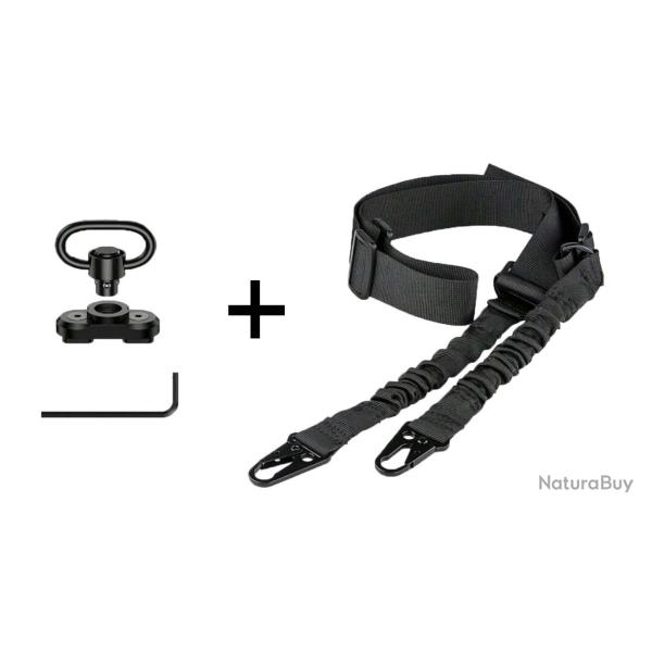 Sangle de fusil 2 points Noire + Montage M-LOK QD - Type 1
