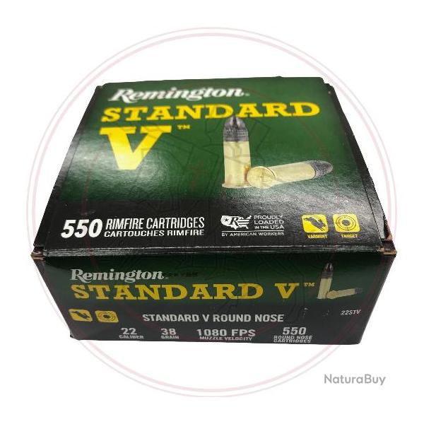 Cartouche Remington 22lr STANDARD V - 38 grains - ogive RN plomb - boite de 550