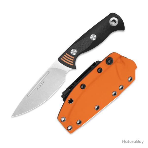 Couteau Kizer Evenki 3 Azo Lame Acier AEB-L Drop Point Manche G10 Noir tui Kydex KI1099A1