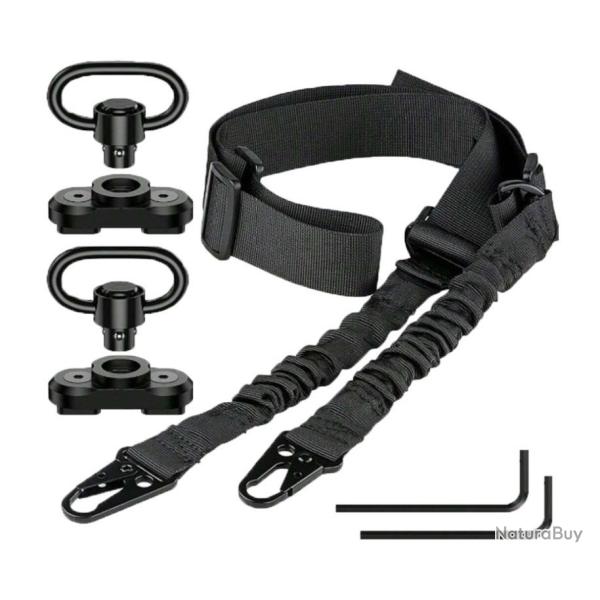 Sangle de fusil 2 points Noire + 2 Montages M-LOK QD - Type 1