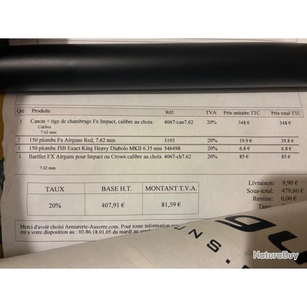Canon FX pour Impact avec tige de chambrage - Calibre 7.62 mm