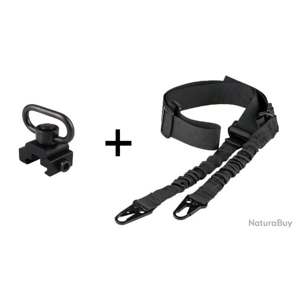 Sangle de fusil 2 points Noire + Montage sur rail picatinny