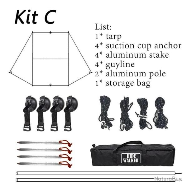 Auvent lat�ral de voiture en forme de chauve-souris, b�che de rev�tement noir 2x3, imperm�able, Camp