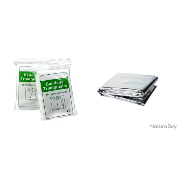 Lot Bandage triangulaire + Couverture de survie