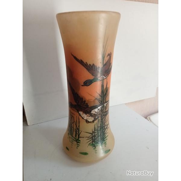 vase legras 1900 �maill� hauteur 27 cm diam�tre 12 cm, exellent �tat
