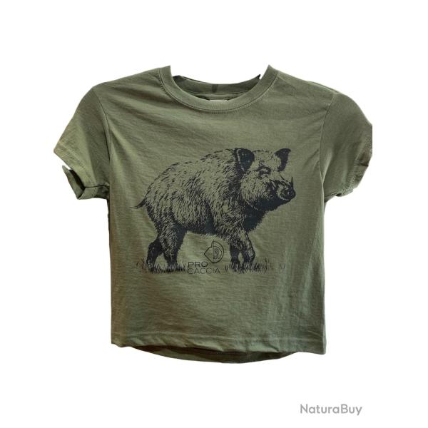 T-Shirt Sanglier Enfant PRO CACCIA Kaki 7/8ans