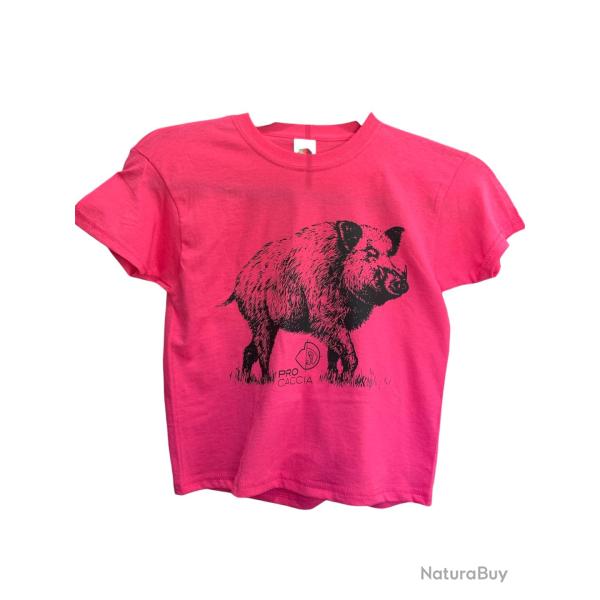 T-Shirt Sanglier Enfant PRO CACCIA Rose Fuchsia 3/4ans