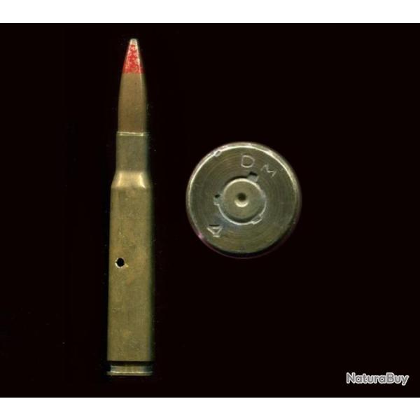 12.7 x 99 Browning Tra�ante USA WWII - balle cuivre pointe rouge -  inerte