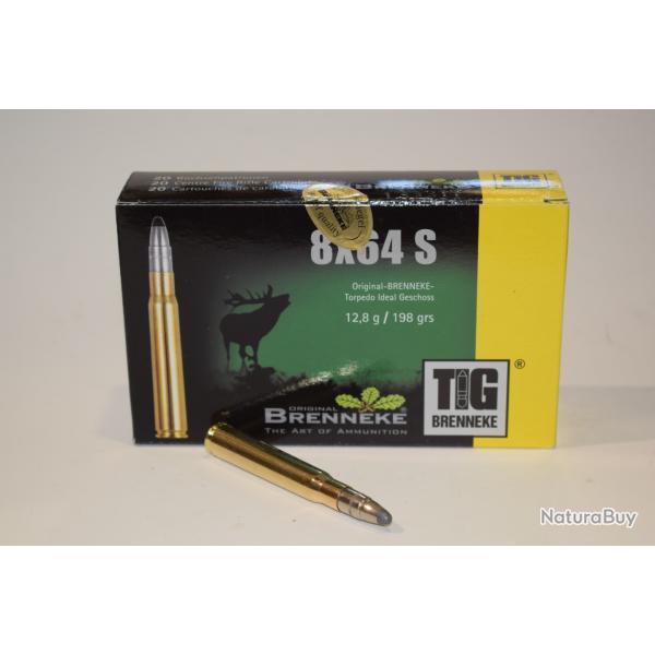 boite de 20 cartouches Brenneke , cal 8x64S , ogive TIG 198 grains