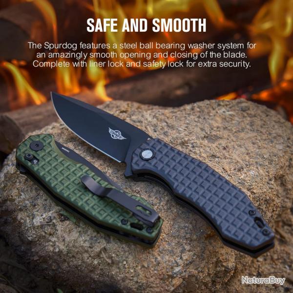 Couteau Olight Oknife Spurdog Gray Lame Acier D2 Manche Aluminium Crossbar Lock Clip OKNSPURDOGGMG -