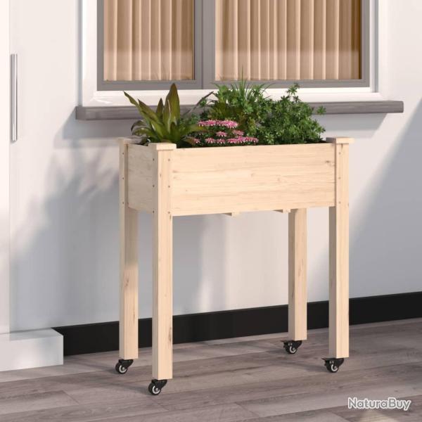 Jardini�re sur roues avec doublure 71x37x80 cm bois de sapin