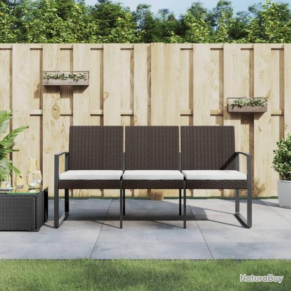 Banc de jardin � 3 places avec coussins marron PP rotin