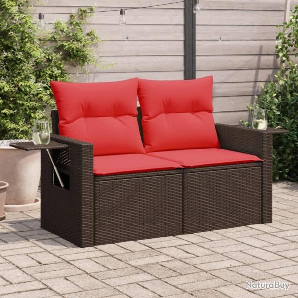 Canap de jardin avec coussins 2 places en rsine tresse marron
