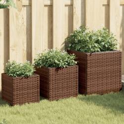 Jardini&egrave;res d'ext&eacute;rieur 3 pcs marron r&eacute;sine tress&eacute;e