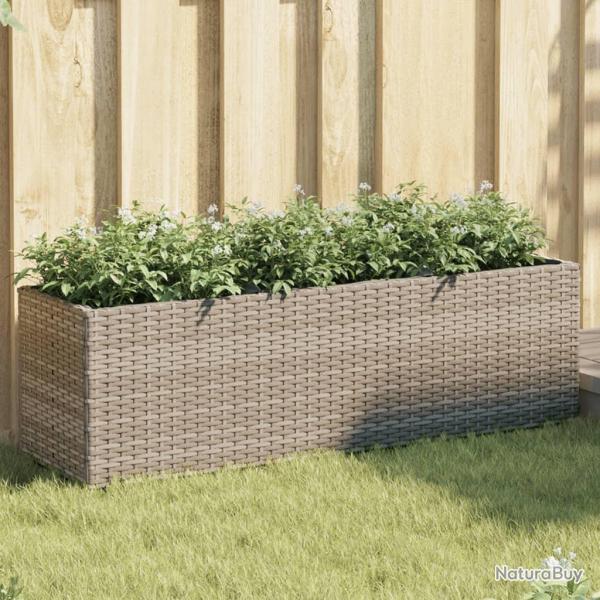Jardini�re avec 3 pots gris 105x30x32 cm r�sine tress�e