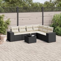 Salon de jardin 7 pcs avec coussins noir r&eacute;sine tress&eacute;e