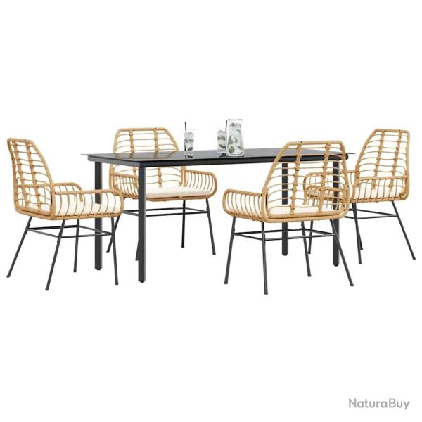 Ensemble  manger jardin coussins 5pcs marron poly rotin verre