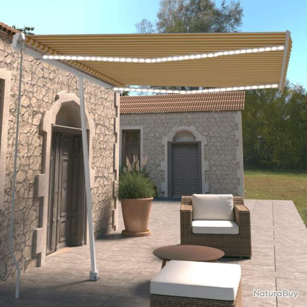 Auvent manuel r�tractable avec LED 300x250 cm Jaune et blanc