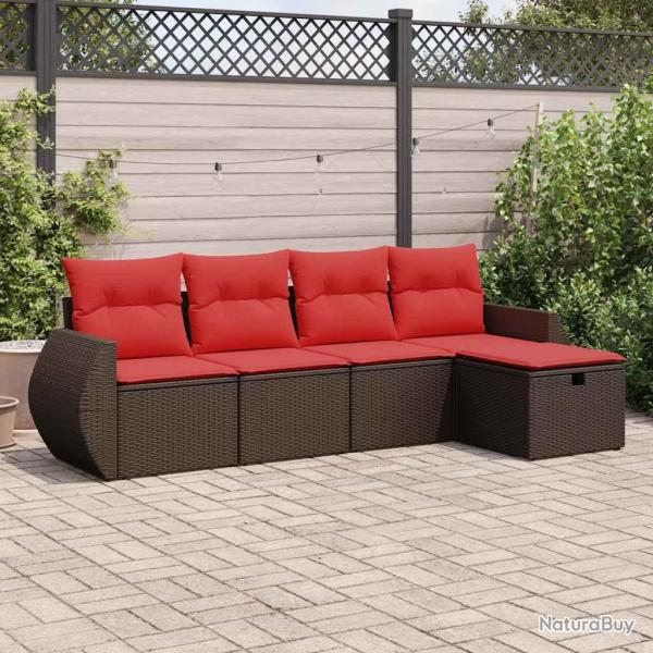 Salon de jardin avec coussins 5 pcs marron r�sine tress�e