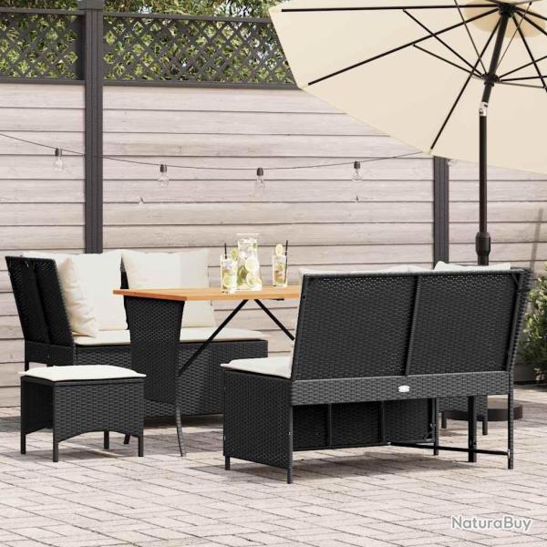 Salon de jardin 5 pcs avec coussins noir r�sine tress�e
