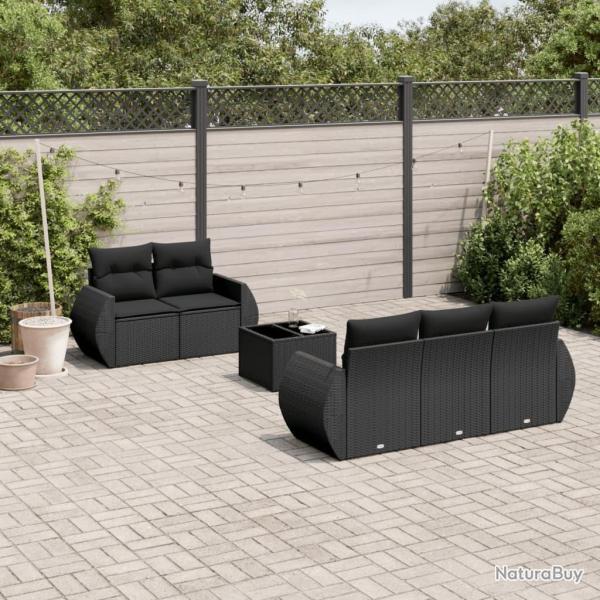 Salon de jardin 6 pcs avec coussins noir r�sine tress�e