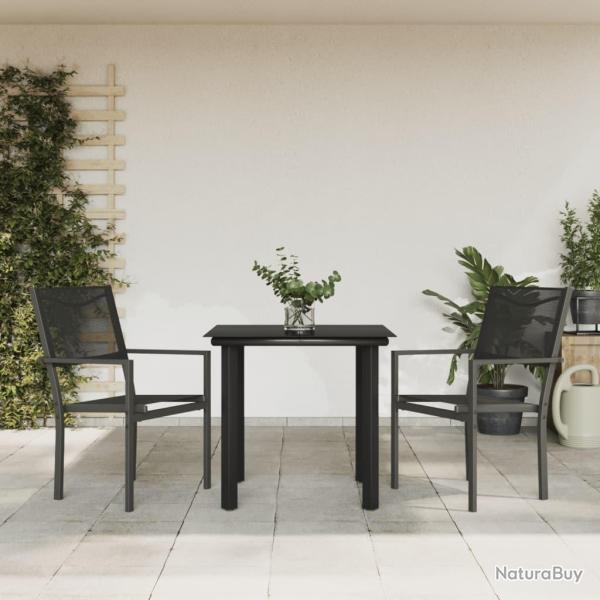 Ensemble  manger de jardin 3 pcs noir textilne et acier