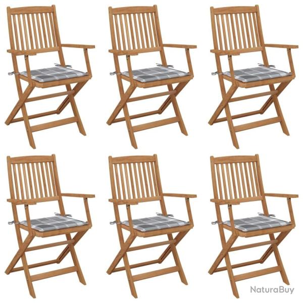 Chaises pliables de jardin lot de 6 avec coussins Bois d'acacia