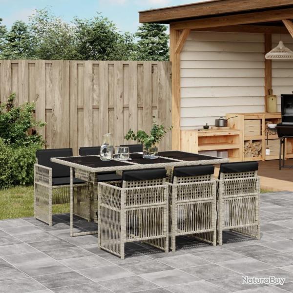 Ensemble � manger de jardin et coussins 7 pcs gris clair rotin