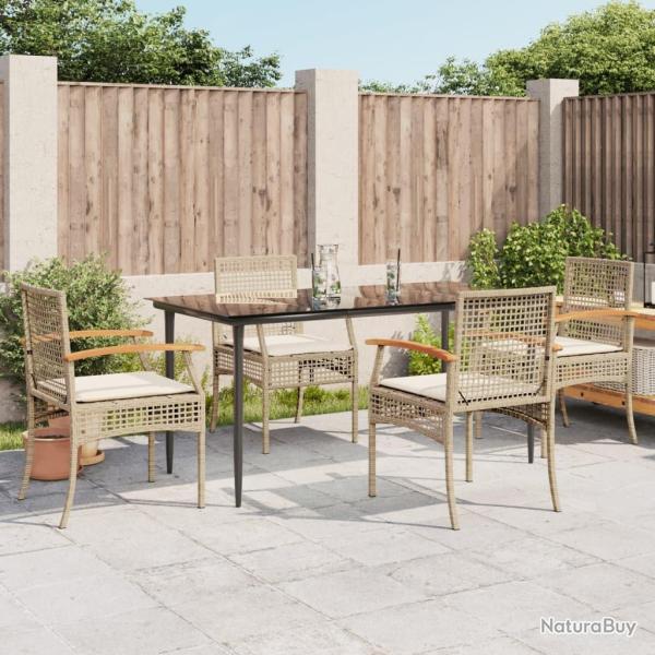 Ensemble � manger de jardin avec coussins 5pcs Beige poly rotin