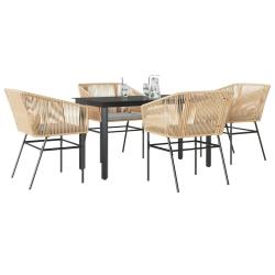 Ensemble &agrave; manger jardin coussins 5pcs marron poly rotin verre