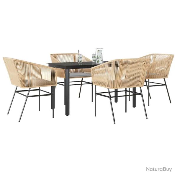 Ensemble  manger jardin coussins 5pcs marron poly rotin verre
