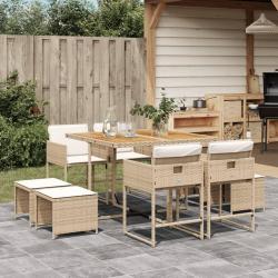 Ensemble &agrave; manger de jardin et coussins 9 pcs beige Poly rotin