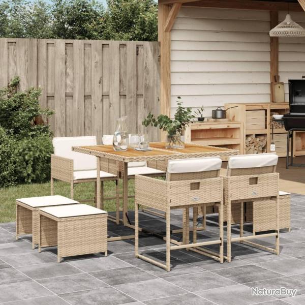 Ensemble  manger de jardin et coussins 9 pcs beige Poly rotin