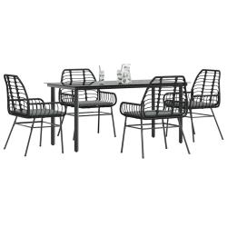 Ensemble &agrave; manger de jardin et coussins 5 pcs noir rotin verre