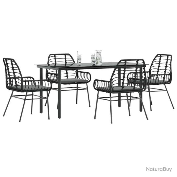 Ensemble  manger de jardin et coussins 5 pcs noir rotin verre