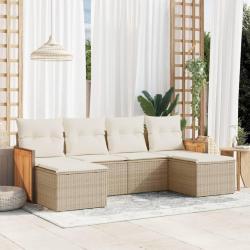 Salon de jardin avec coussins 6 pcs beige r&eacute;sine tress&eacute;e