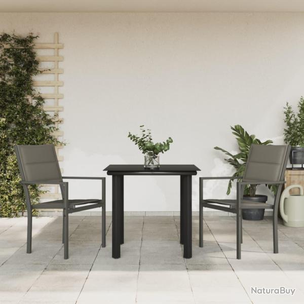 Ensemble  manger de jardin 3 pcs noir textilne et acier