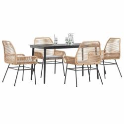 Ensemble &agrave; manger jardin coussins 5pcs marron poly rotin verre