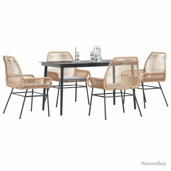 Ensemble  manger jardin coussins 5pcs marron poly rotin verre