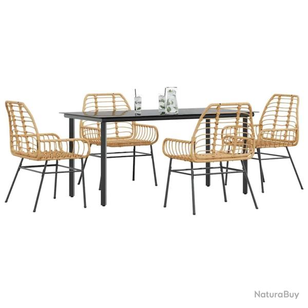 Ensemble � manger jardin 5pcs marron poly rotin verre