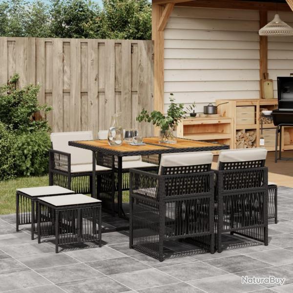 Ensemble  manger de jardin 9pcs coussins noir rsine tresse