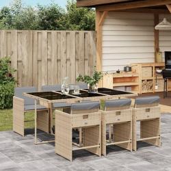 Ensemble &agrave; manger de jardin coussins 7 pcs m&eacute;lange beige rotin
