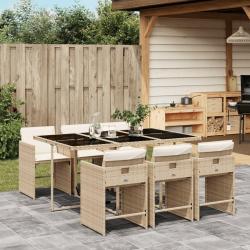 Ensemble &agrave; manger de jardin et coussins 7 pcs beige poly rotin