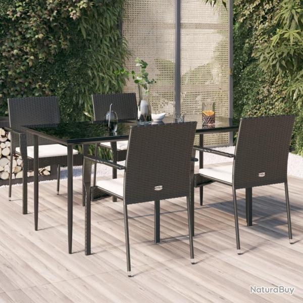 Ensemble � manger de jardin coussins 5pcs Noir R�sine tress�e