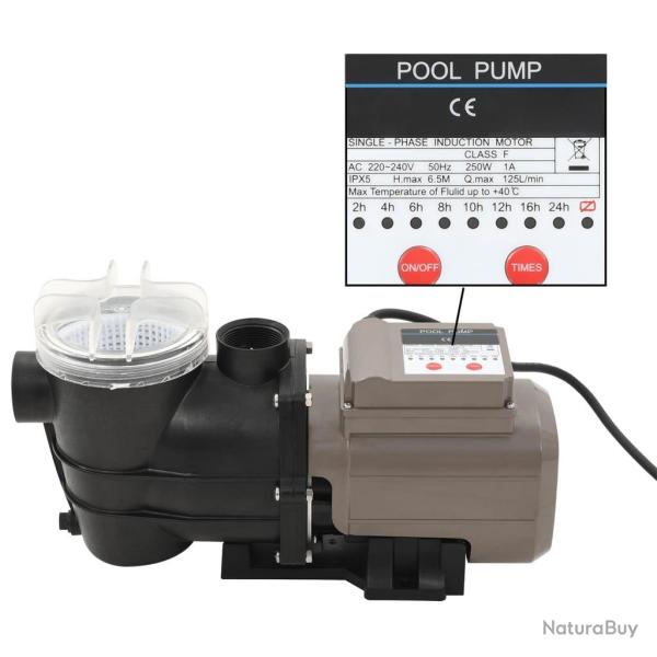 Pompe de piscine avec minuterie Noir 0,25 CH 8000 l / h